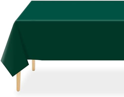 QIKSION 12 Pack Dark Green Plastic Tablecloths, Rectangular, 54 x 108 Inches, Fits 6 to 8 Foot Tables, Disposable, Perfect for Parties, Weddings, Birthdays, and More