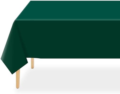 QIKSION 12 Pack Dark Green Plastic Tablecloths, Rectangular, 54 x 108 Inches, Fits 6 to 8 Foot Tables, Disposable, Perfect for Parties, Weddings, Birthdays, and More