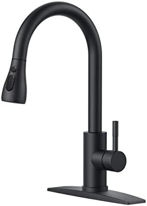 FORIOUS Black Kitchen Faucet with Pull Down Sprayer, High Arc Single Handle Classic Stainless Steel Sink Faucet 1 or 3 Hole, Suitable for Farmhouse Camper Laundry Rv Bar