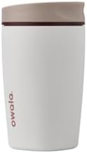 Owala SmoothSip Slider Insulated Stainless Steel Coffee Tumbler, Reusable Iced Coffee Cup, Hot Coffee Travel Mug, BPA Free 12 oz, Tan/White (Vanilla Bean)