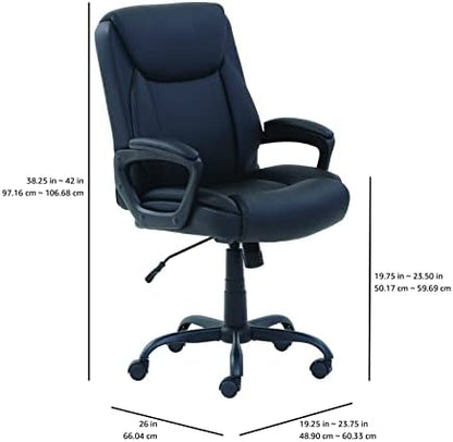 Amazon Basics Classic Puresoft PU Padded Mid-Back Height Adjustable Office Computer Desk Chair with Armrest, 26"D x 23.75"W x 42"H, Black