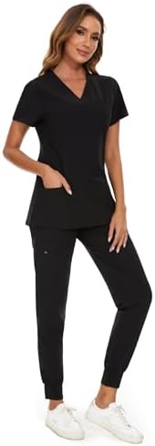 COZYFIT Scrubs for Women Set - Stretch V-Neck Scrub Top & Jogger Pant with 8 Pockets