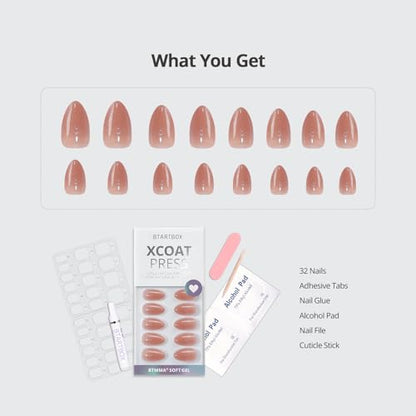 BTArtbox Press On Nails Short - Lamp-Curable Sparkly Almond Press On Nails with Glue for Women, Semi-Transparent Soft Gel Glue On Nails in 16 Sizes - 32 Stick On Nails Kit, Citrine Glow