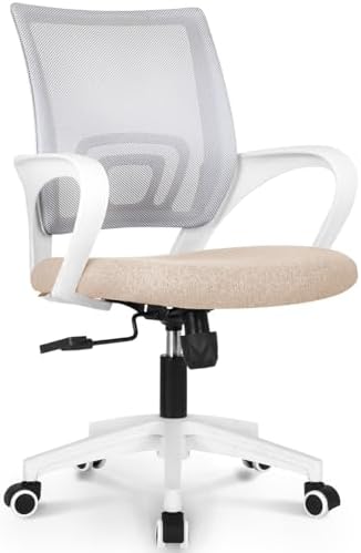 NEO CHAIR Office Desk Computer Chair Ergonomic Mesh Gaming Mid Back Seat with Comfy Lumbar Support Adjustable Height Swivel for Home Task (Beige)