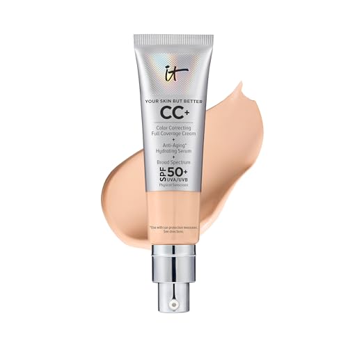 IT Cosmetics CC+ Cream - Full-Coverage Foundation With SPF 50, Color Corrector & Anti-Aging Serum, Formulated With Niacinamide & Hyaluronic Acid, Natural Finish, For All Skin Types, 1.08 fl oz