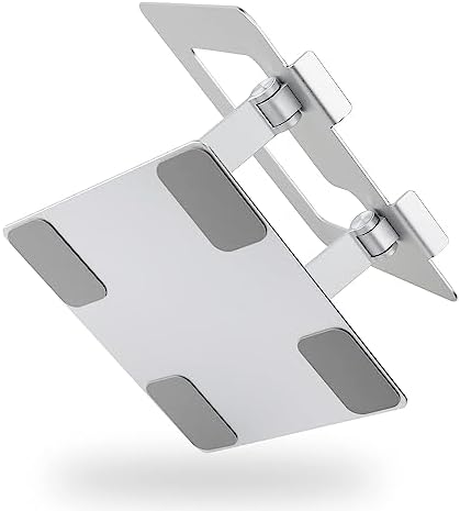 Amazon Basics Sturdy and Portable Ergonomic Laptop Stand for Desk, Adjustable Riser, Fits all Laptops and Notebooks up to 17.3 Inch, Silver, 10 x 8.7 x 6 in