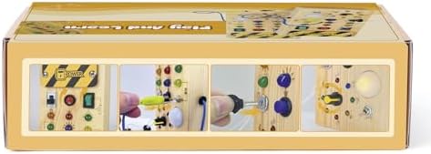 Montessori Wooden Busy Board with 8 LED Light switches, Sensory Toys Light Switch Travel Toys for 1+ Year Old Baby and Toddler