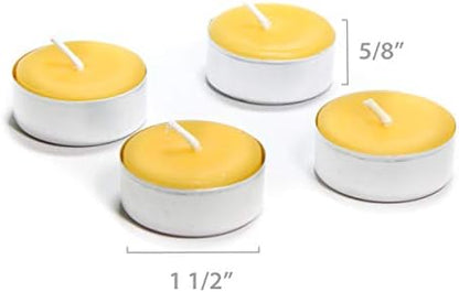 Bluecorn 100% Pure Beeswax Tealight Candles in Metal Cups | Natural Beeswax Candles, Handcrafted in Colorado | Long Burn (4-5 Hours) | Soy, Paraffin, & Fragrance Free, Bulk 24-Pack