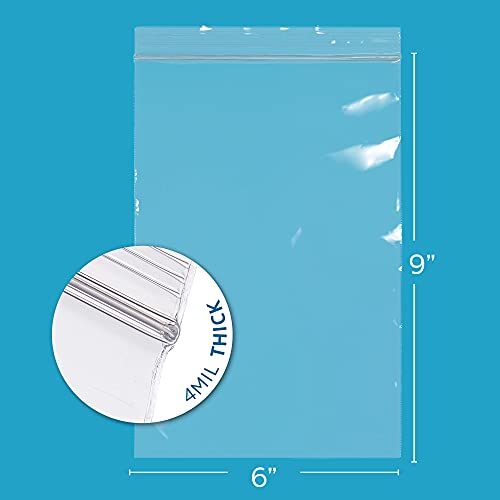 GPI Case of 1000 6" X 9" Clear Plastic Reclosable Zip Bags - Bulk 2 Mil Thick Strong & Durable Poly Baggies with Resealable Zipper Top Lock & Write-on White Block, for Storage, Packaging & Shipping
