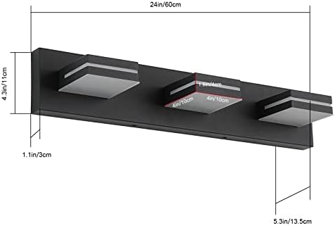 SineRise LED Modern Bathroom Vanity Light Fixtures (3-Light, 24-Inch), Matte Black Modern Acrylic Bathroom Wall Lighting Fixtures Over Mirror (Cool White 6000K)