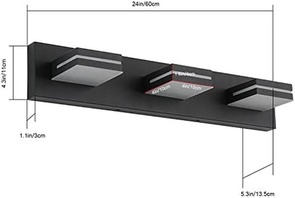SineRise LED Modern Bathroom Vanity Light Fixtures (3-Light, 24-Inch), Matte Black Modern Acrylic Bathroom Wall Lighting Fixtures Over Mirror (Cool White 6000K)