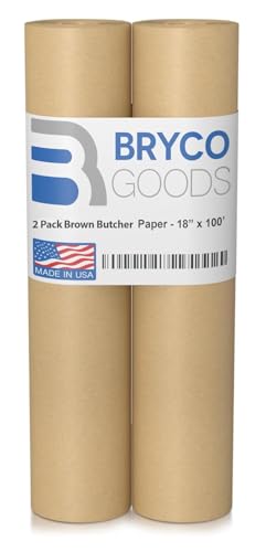 Bryco Goods (Pack of 2) Brown Butcher Paper Roll, 18 Inch x 100 Feet, Unbleached, Uncoated, Unwaxed, Food-Grade Kraft Paper for BBQ, Smoking, Grilling, and Wrapping Meat - Made in The USA