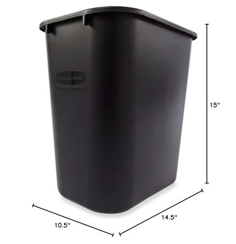 Rubbermaid Commercial Products Resin Wastebasket/Trash Can, 7-Gallon/28-Quart, Black, Plastic, for Bedroom/Bathroom/Office, Fits Under Desk/Sink/Cabinet, Pack of 12