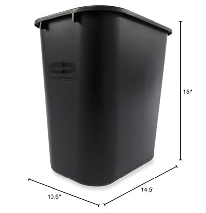 Rubbermaid Commercial Products Resin Wastebasket/Trash Can, 7-Gallon/28-Quart, Black, Plastic, for Bedroom/Bathroom/Office, Fits Under Desk/Sink/Cabinet, Pack of 12