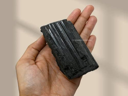 Amazing Gemstone Black Tourmaline Crystal - 1 Piece of 350-500 Grams Large - Very High Grade Black Tourmaline Crystals Rough Raw for Protection, Good Vibes Turmalina Negra Piedra Originales