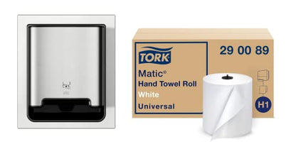 Tork Paper Hand Towel Dispenser, Stainless Steel - H1 + Refill - Universal Paper Hand Towel Rolls (6 Rolls)