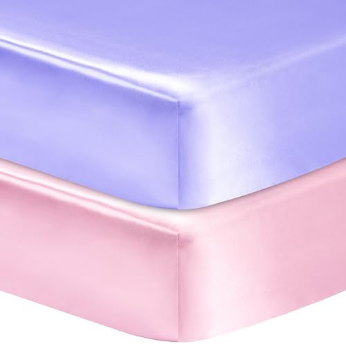 2 Pack Satin Soft Crib Sheet for Baby with Sensitive Hair Silky Baby Mattress Sheet Pink and Violet Unisex 52’’x28’’x8’’ Fitted Sheets