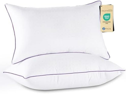 JOLLYVOGUE Pillows Queen Size Set of 2, Medium Supportive Bed Pillows with Super Soft Down Alternative Fill, Luxury Fluffy Hotel Quality for Side, Back, and Stomach Sleepers