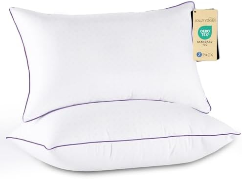 JOLLYVOGUE Pillows Queen Size Set of 2, Medium Supportive Bed Pillows with Super Soft Down Alternative Fill, Luxury Fluffy Hotel Quality for Side, Back, and Stomach Sleepers