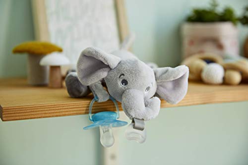 Philips AVENT Ultra Soft Snuggle Pacifier Holder with Detachable Pacifier, 0-6m, Elephant, SCF348/03
