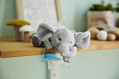 Philips AVENT Ultra Soft Snuggle Pacifier Holder with Detachable Pacifier, 0-6m, Elephant, SCF348/03