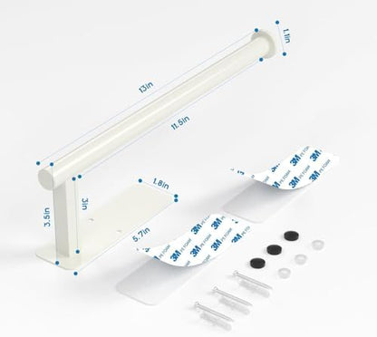 ASTOFLI Paper Towel Holder Under Cabinet No Drilling, Self Adhesive Paper Towel Holder Wall Mount for Kitchen Rack, Under Counter Napin Holder No Drill, RV, 304 Stainless Steel, White 2 Pack