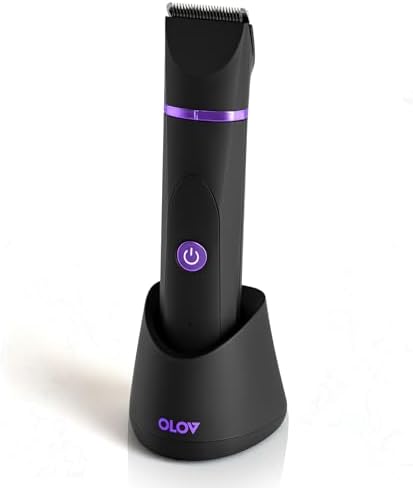 OLOV Electric Body Hair Trimmer - Groin Trimmer for Men - Bikini Trimmer Women - Wet/Dry Shaver Groomer, Replaceable Ceramic Blade Heads, USB Recharge Dock, Waterproof Hygiene Razor, Black Violet