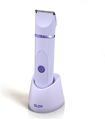 OLOV Electric Body Hair Trimmer - Groin Trimmer for Men - Bikini Trimmer Women - Wet/Dry Shaver Groomer, Replaceable Ceramic Blade Heads, USB Recharge Dock, Waterproof Hygiene Razor,Purple