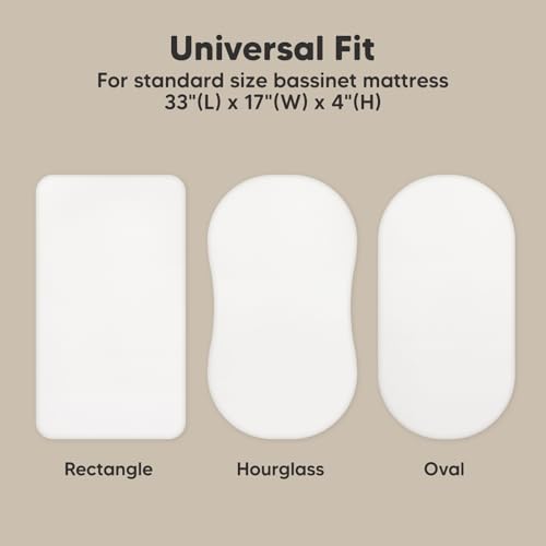 2-Pack Organic Bassinet Sheets for Girls, Boys - 100% Cotton Bassinet Mattress Sheets Compatible with Halo Bassinest Swivel Sleeper,Graco,Baby Delight,Chicco,Unisex Fitted Bassinet Sheets(Soft White)