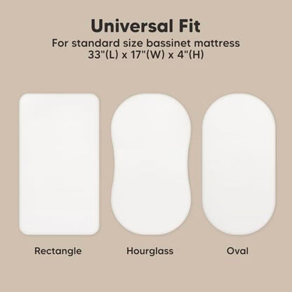 2-Pack Organic Bassinet Sheets for Girls, Boys - 100% Cotton Bassinet Mattress Sheets Compatible with Halo Bassinest Swivel Sleeper,Graco,Baby Delight,Chicco,Unisex Fitted Bassinet Sheets(Soft White)