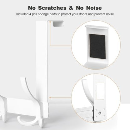 Over The Door Hooks for Hanging, Over The Door Hanger with 5 Triple Coat Hooks, Over The Door Towel Rack for Bathroom, Door Hanger Hooks for Coat, Bags and Hat (White, 2 Pack)