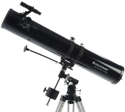 Celestron 21045 PowerSeeker 114EQ Reflector Telescope - Includes Two Eyepieces, Barlow Lens, Height-Adjustable Tripod and Deluxe Accessory Tray, Black