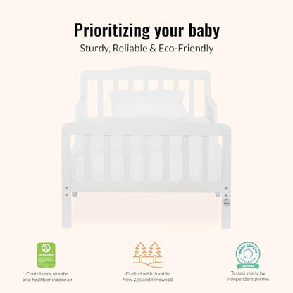 Dream On Me Classic Design Toddler Bed In White, Greenguard Gold And JPMA Certified, Low To Floor Design, Two Side Safety rails, Non-Toxic Finishes, Wooden Nursery Furniture