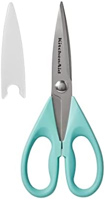 KitchenAid All Purpose Kitchen Shears with Protective Sheath Durable Stainless Steel Scissors, Dishwasher Safe, Soft Grip Comfort Handle, 8.72 Inch, Aqua Sky