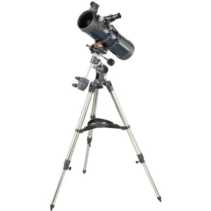 Celestron – AstroMaster 114EQ Newtonian Telescope – Manual Reflector for Beginners – Aluminized Mirror – Adjustable-Height Tripod – Includes Accessories Plus Astronomy Software Package