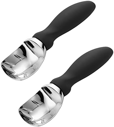 Spring Chef Ice Cream Scoop with Soft Grip Handle, Professional Heavy Duty Sturdy Scooper, Premium Kitchen Tool for Cookie Dough, Gelato, Sorbet, Black, 2 Pack