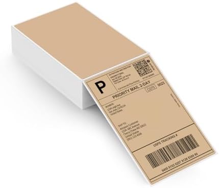 MUNBYN Brown 4"x6" Direct Thermal Shipping Labels, Commercial Grade Permanent Adhesive Fanfold Mailing Postage Label Paper for Thermal Printers and Packages, 220 Sheets per Stack