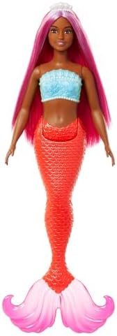 Barbie Mermaid Doll with Magenta Fantasy Hair & Headband Accessory, Curvy Body Type with Shell-Inspired Bodice & Tropical Red Tail