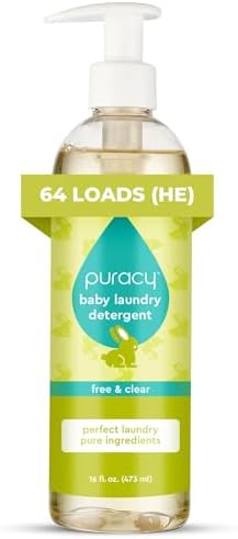 Puracy Liquid Baby Laundry Detergent - 1,4 Dioxane Free, Natural, Scent-Free Gentle Laundry Detergent Liquid Concentrate Laundry Pouch with Stain Fighting Enzymes (Baby- Free & Clear, 16oz)