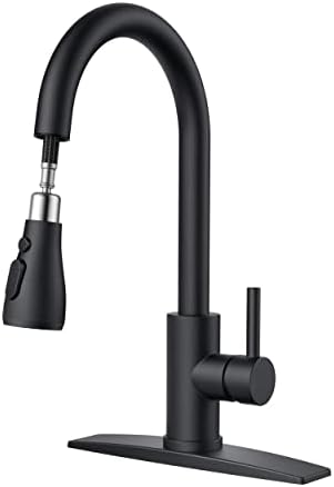 FORIOUS Black Kitchen Faucet with Pull Down Sprayer, High Arc Single Handle Classic Stainless Steel Sink Faucet 1 or 3 Hole, Suitable for Farmhouse Camper Laundry Rv Bar