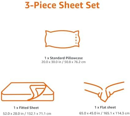 Amazon Basics 3 Piece Bed Sheets Set, 100% Cotton Jersey, Includes Super Soft, Flat and Fitted Sheets, Pillowcase, Toddler, White, Solid