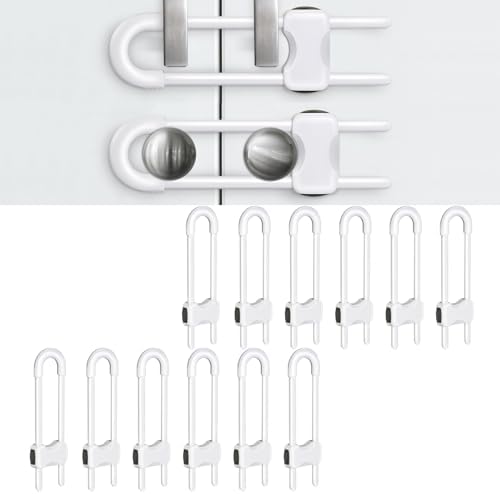 Baby Proofing Cabinets,Cabinet Locks for Babies,12 Pack U-Shaped Child Locks for Cabinets, Child Proof Cabinet Latches,Child Safety Cabinet Locks with Adjustable by SPISPI (White)