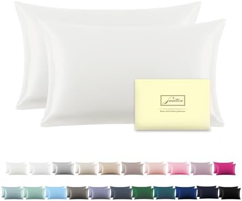 Silk Pillow Cases 2 Pack Soft Breathable and Sliky Standard Size Pillow Cases Set of 2,Natural Mulberry Satin Silk Pillowcase with Hidden Zipper for Hair and Skin (Ivory,20"X 26",2pcs)