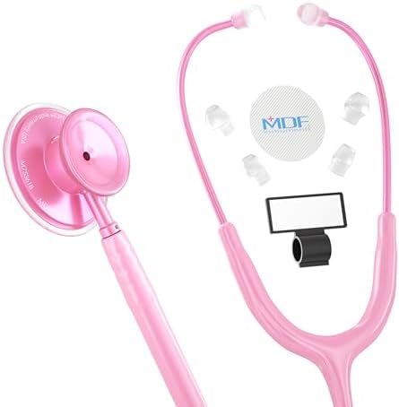 MDF Instruments, Acoustica Lightweight Stethoscope for Doctors, Nurses, Students, Home Health Use, Adult, Dual Head, Pink Tube, Pink Pinkore Chestpiece-Headset, MDF747XPPO01