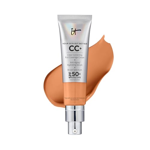 IT Cosmetics CC+ Cream - Full-Coverage Foundation With SPF 50, Color Corrector & Anti-Aging Serum, Formulated With Niacinamide & Hyaluronic Acid, Natural Finish, For All Skin Types, 1.08 fl oz