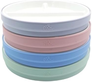 Elk and Friends Kids 7.8” Porcelain White Plates with Silicone Sleeves | Divided Plates | Suitable for Kids/Toddlers | Microwave & Dishwasher Safe | Non Slip | Snack Dishes…