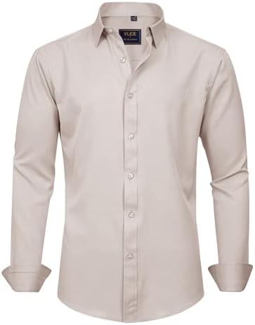 J.VER Men's Dress Shirts Solid Long Sleeve Stretch Wrinkle-Free Formal Shirt Business Casual Button Down Shirts