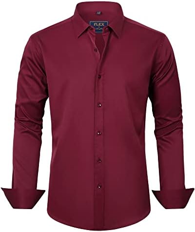 J.VER Men's Dress Shirts Solid Long Sleeve Stretch Wrinkle-Free Formal Shirt Business Casual Button Down Shirts