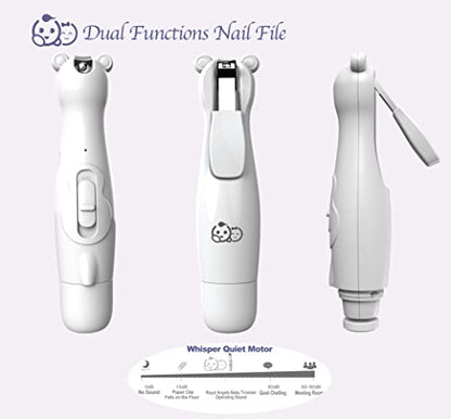 Royal Angels Rechargeable Baby Nail Clippers 20 in 1, Safe Electric Nail Trimmer, Baby Nail Kit, Additional Replacements, Newborn Toddler Toes and Fingernails, Trim and Polish (Rechargeable, Snow)