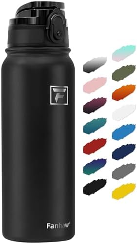 Fanhaw 20 Oz Insulated Stainless Steel Water Bottle with 1 Lid (Chug Lid) - For Kids, Women, Men | Leak & Sweat Proof with Anti-Dust Lid (Black)